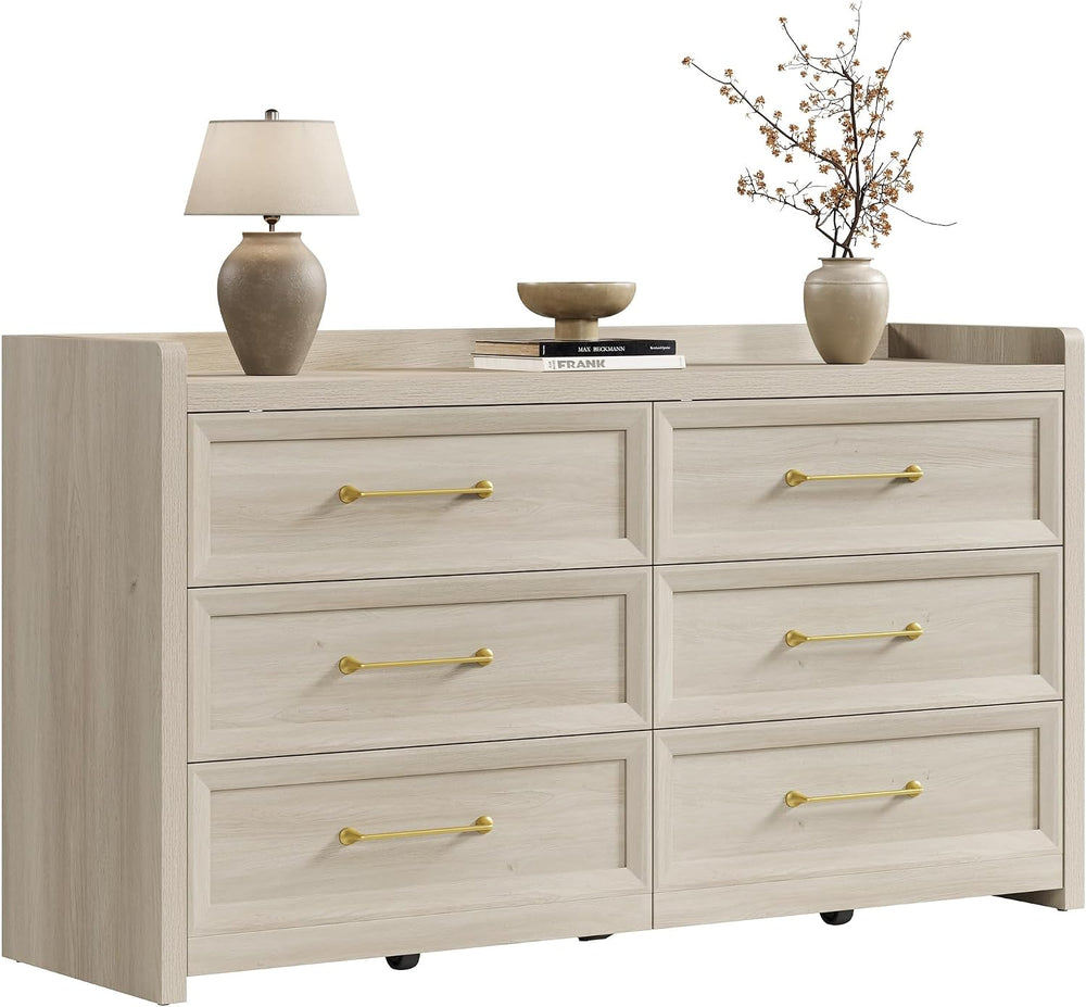 SICOTAS 6 Drawer Dresser for Bedroom-56.4" Extra-Wide Wood Chest of Drawers