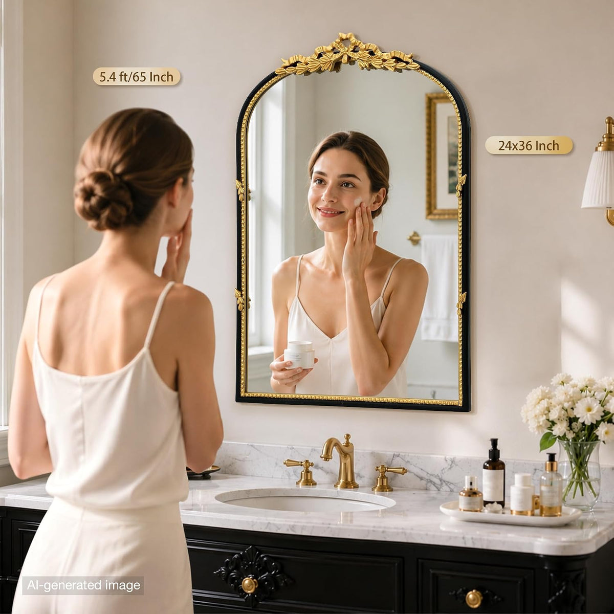 bathroom mirrors for over sink: 24"x36" black gold shown in use