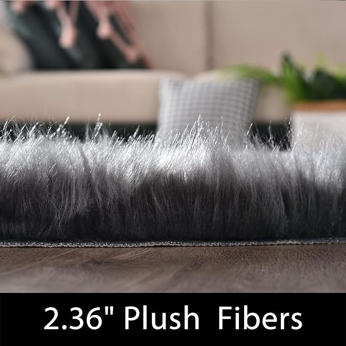 Latepis Round Area Rugs Dark Gray 6.7ft Faux Sheepskin Fur Circle Rug - Image 2