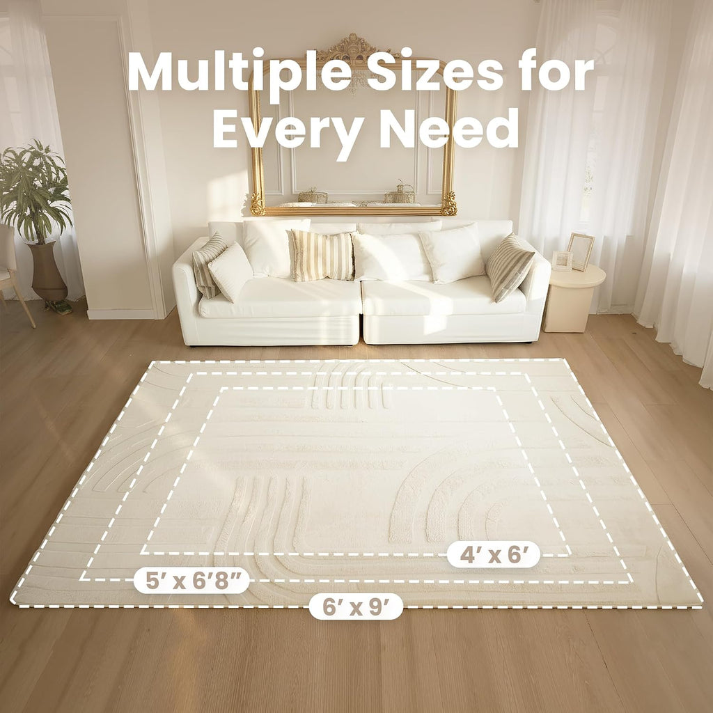 Huloo Sleep 1.3" Extra Thick Fluffy Baby Play Mat for Floor,6'×9'Large Padded Kids Rug with Ultra Soft 3D Carved Faux Rabbit Fur,Non-Slip Carpet Nursery Rug Area Rug for Playroom Living Room(Cream)