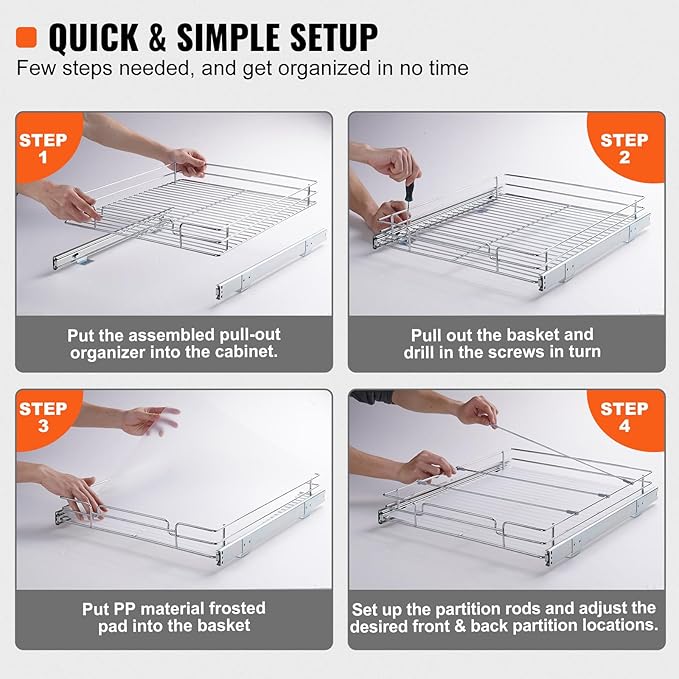 VEVOR 18.5"Wx21"Dx3.5"H Pull Out Cabinet Organizer, Heavy Duty Slide Out Pantry - Image 5