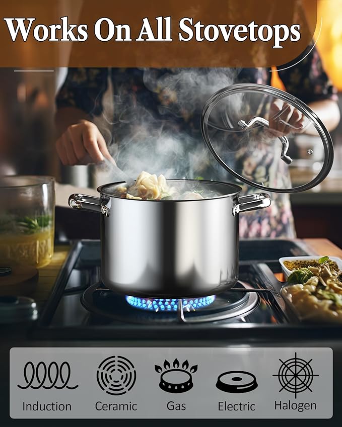 Cook N Home Stainless Steel Stockpot 8 Quart, Tri-Ply Clad Soup Pot - Image 2