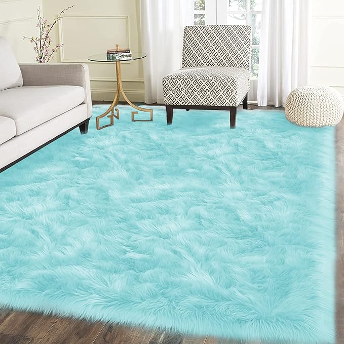 Latepis Light Blue Area 8x10 Faux Sheepskin Fur Rug Teal Rugs - Image 2
