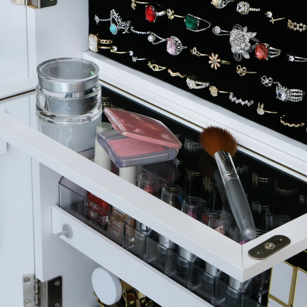 Jewelry Cabinet Standing Mirror with Drawers Jewelry Armoire Organizer | Full...