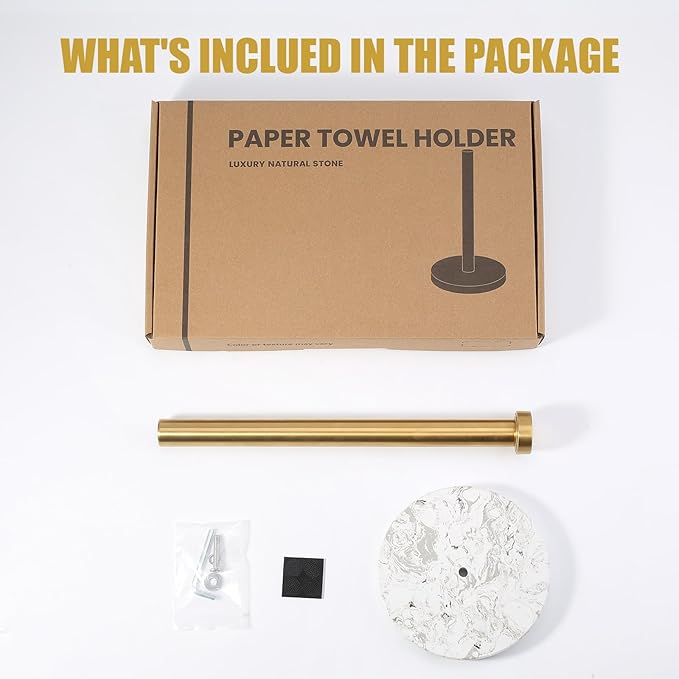 Koville Paper Towel Holder Countertop, Marble and Brass Standing Paper Roll - Image 8