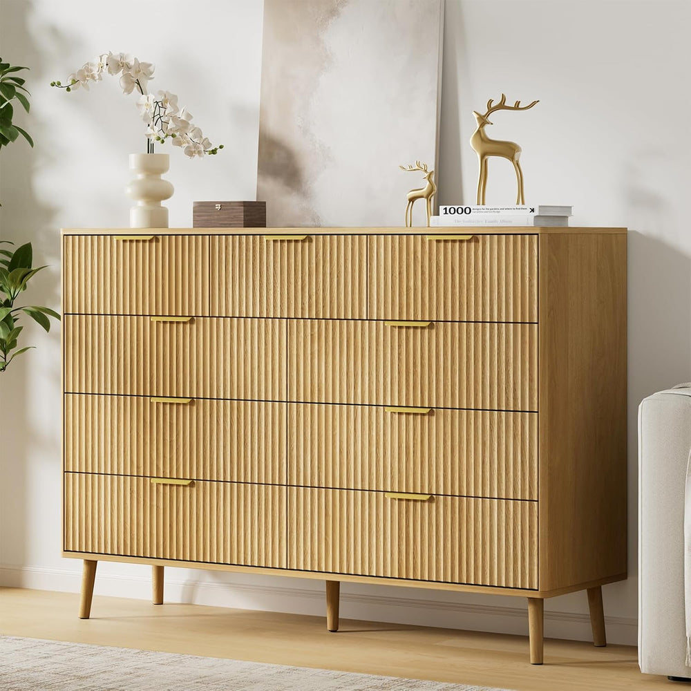 LYNSOM Fluted Dresser and Nightstand Set, 3 Pieces Bedroom Set, 55 Inch Wide ...