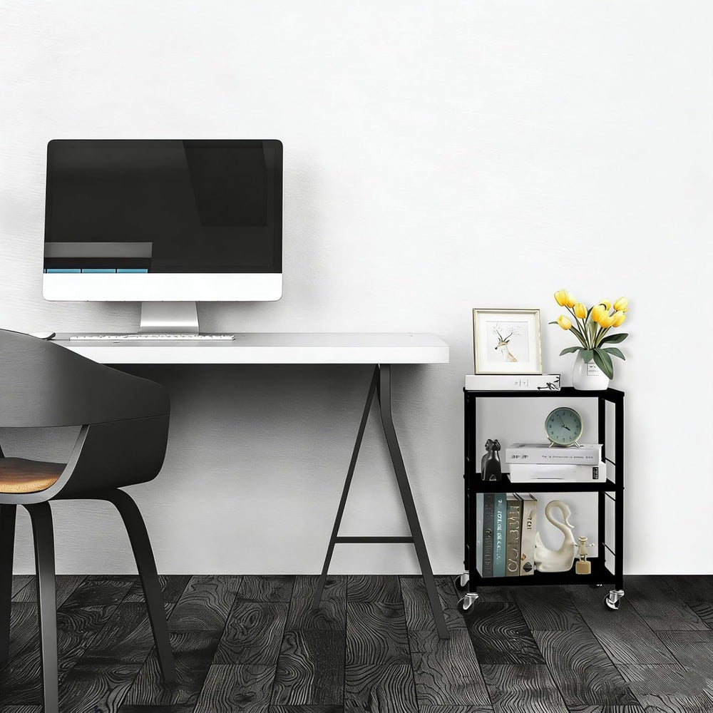 MOOACE 3 Tier End Table with Wheel, Rolling Storage Shelf Side Table Nightsta...