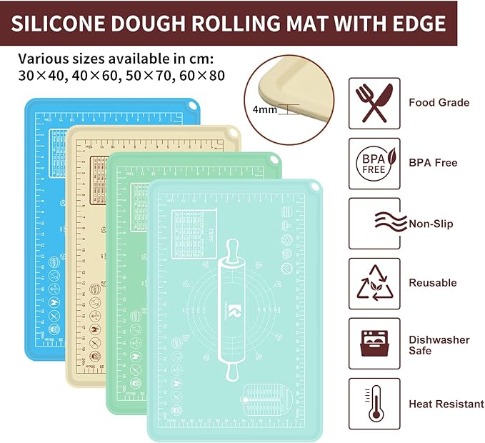 Silicone Baking Mat 20"L x 28"W, Extra Thick Dough Rolling Pad - Image 5