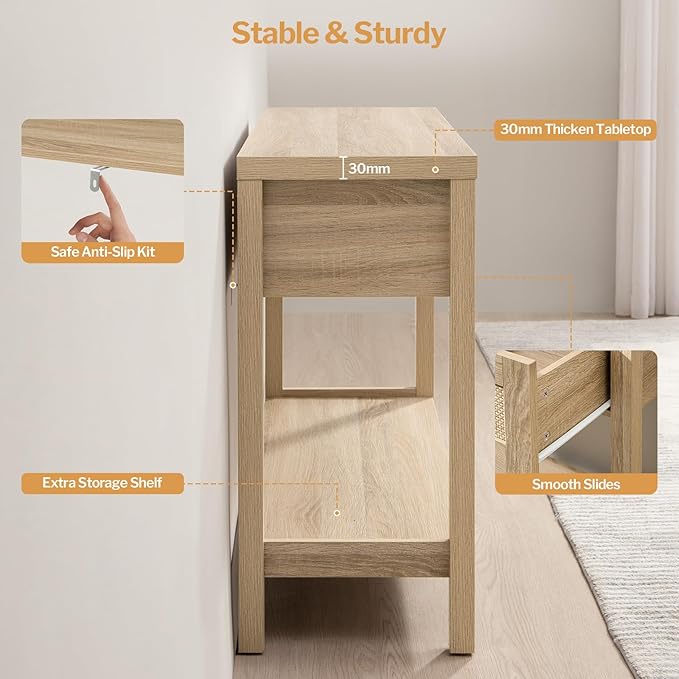 SICOTAS Rattan Console Table for Entryway - Boho Entryway Table with Storage ...