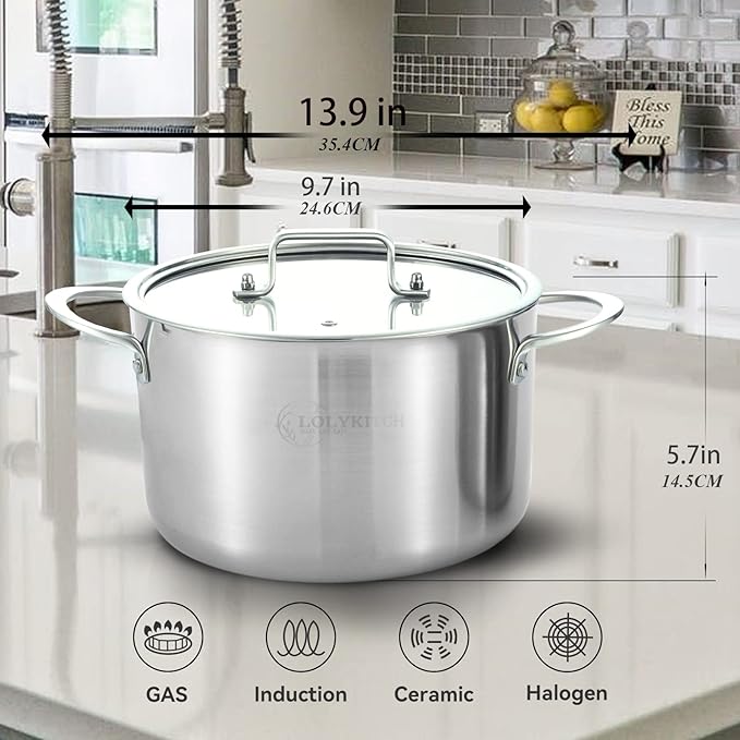 LOLYKITCH Tri-Ply Stainless Steel 5 QT Stock Pot - Image 7