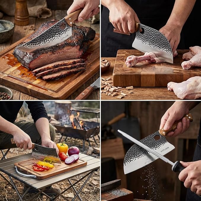 9 PCS Butcher Viking Camping Knife Set, 6.5" Viking Knife, 3 Knife Sheath
