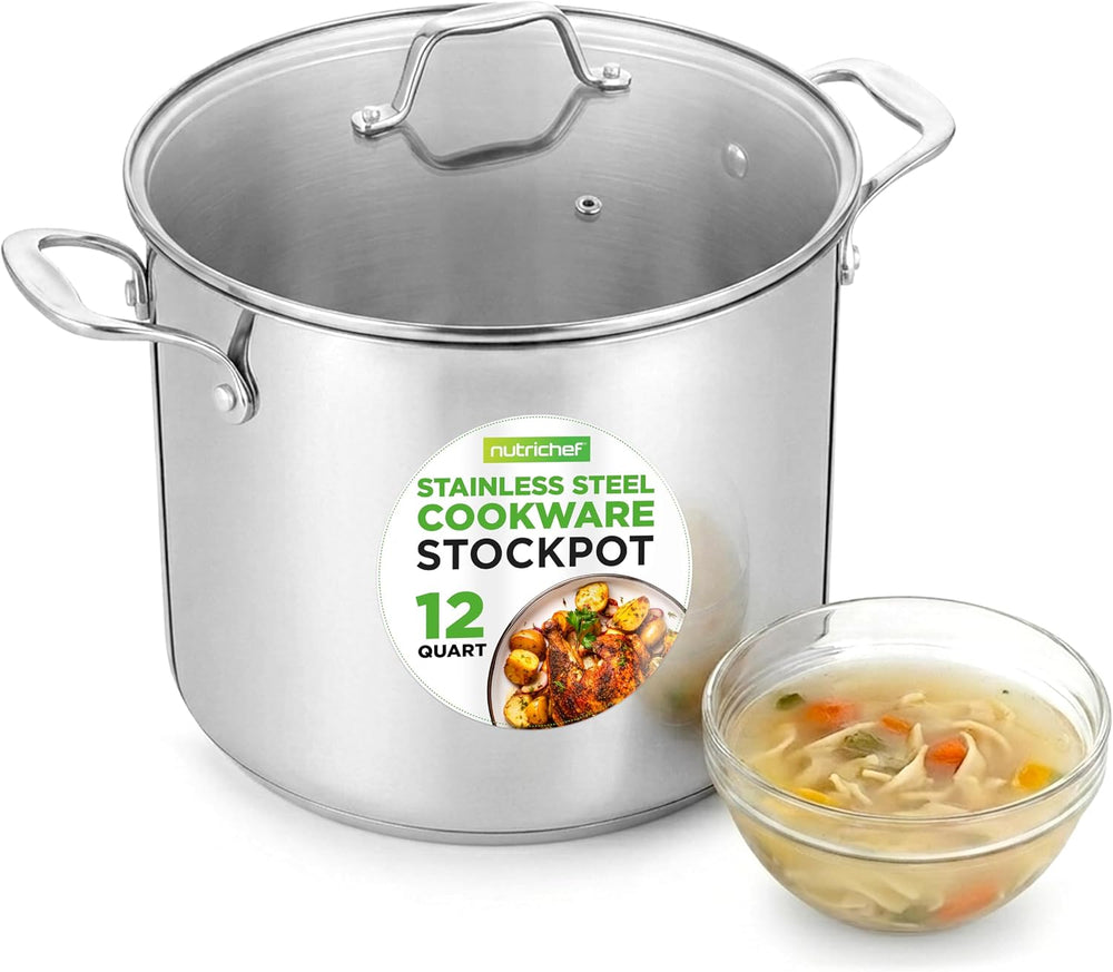 NutriChef 12 Quart Stainless Steel Stock Pot
