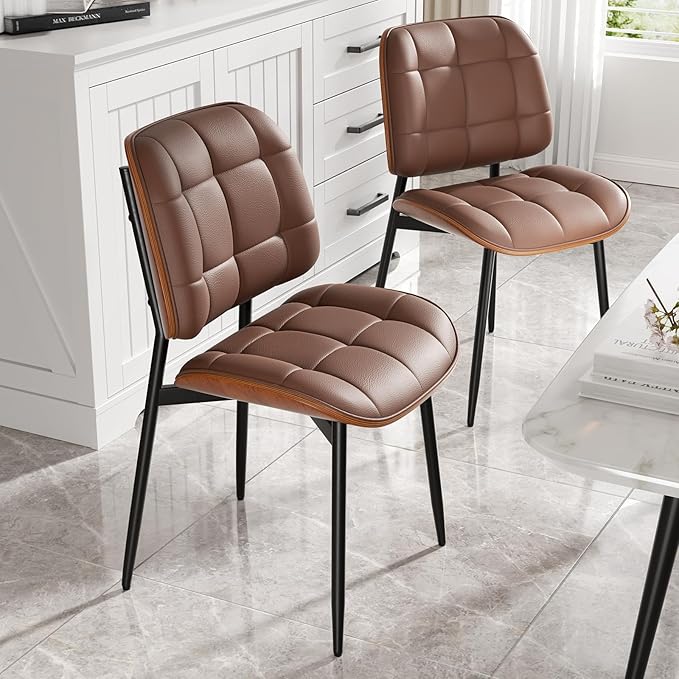 Dining Chair, Mid Century Modern Dining Room Chair, Upholstered Faux Leather ...