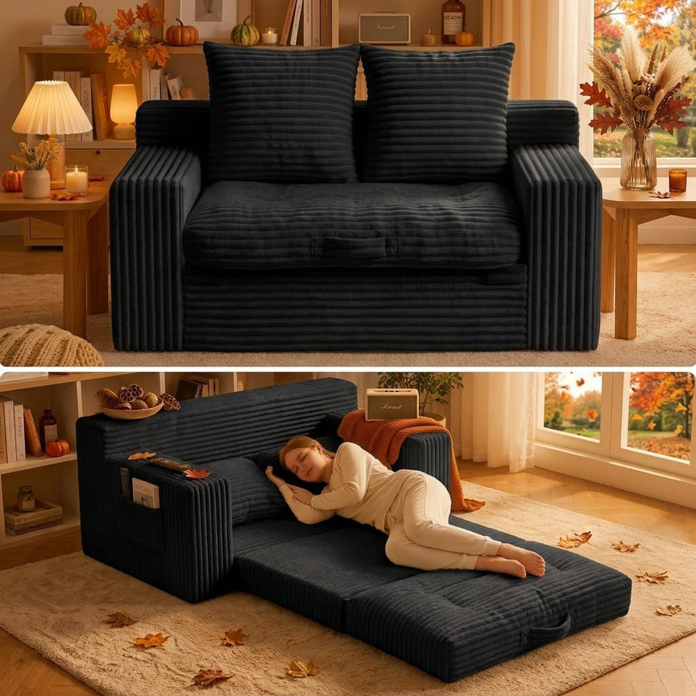 56'' Convertible Boneless Couch, Trifold Sofa Bed/Futon Sleeper with ...