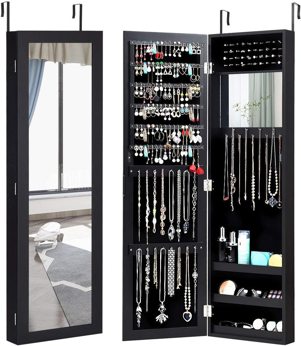 AUGESTER Door/Wall-Mounted Jewelry Cabinet, Jewelry Organizer w/ Full-Length ...