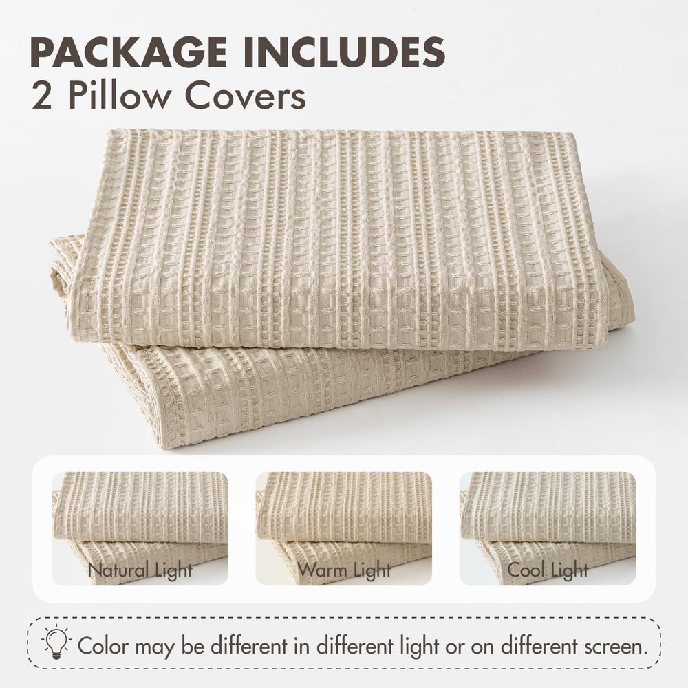 Decorative Waffle Pillow Shams King Size 20x36 Oatmeal 2 Pack