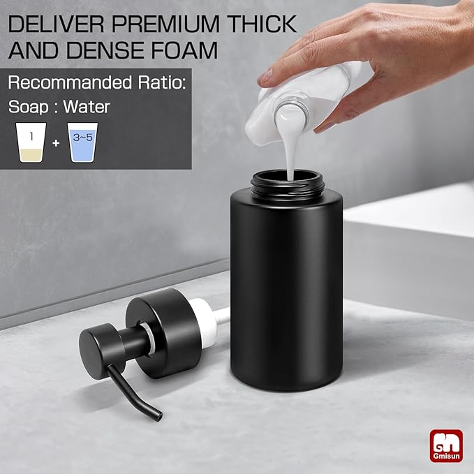 GMISUN Foaming Soap Dispenser, 10 Fl oz/300 ml Matte Black Glass Foaming Hand - Image 8