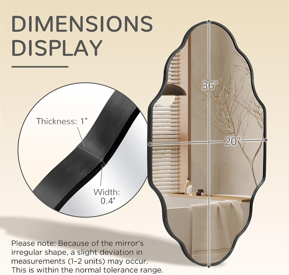 Scalloped Black Bathroom Mirror, Irregular Wall Decorative Mirror
