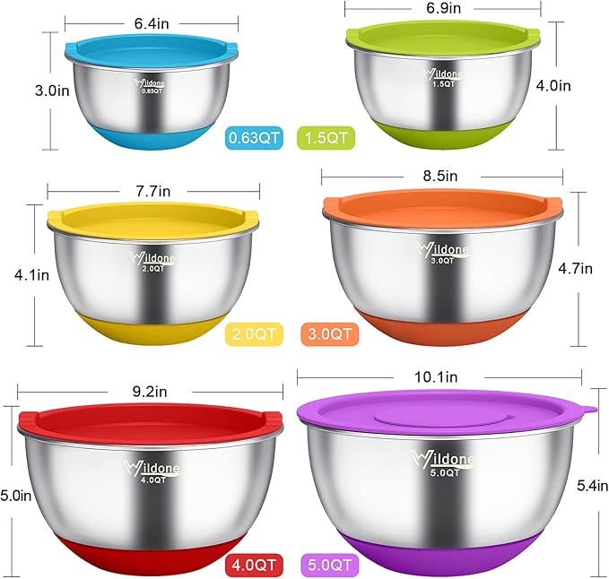 Wildone Mixing Bowls with Airtight Lids, 3 Grater Attachments, Measurement - Image 2