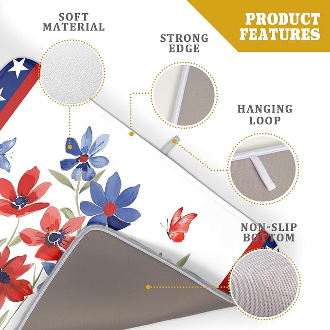 Giwawa 4th of July Flower Dish Drying Mat 18"x24" Independence Day Stars Dish - Image 4