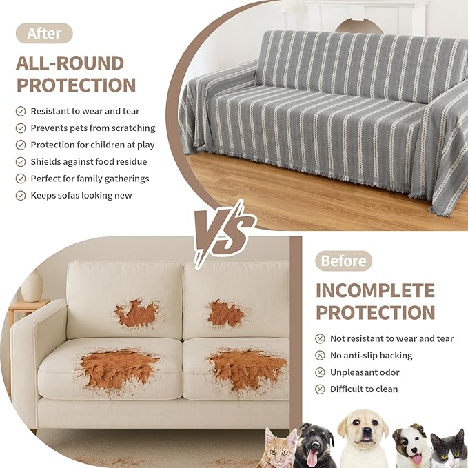 Couch Cover for Dogs, Boho Sofa Covers for 3 Cushion Couch, Chenille Sofa - Image 2