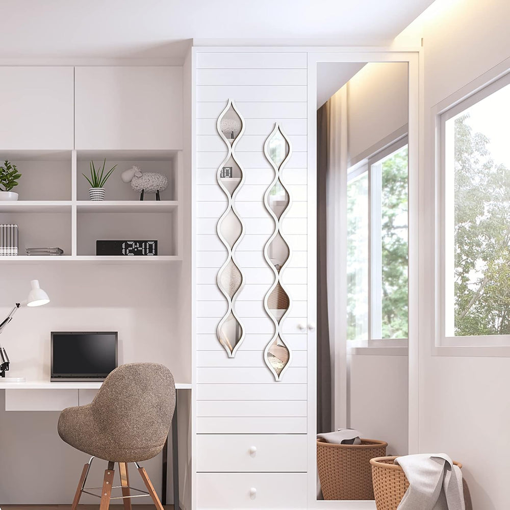 3 Pcs Teardrop Mirror Wall Decor, Narrow Acrylic Silver Edge