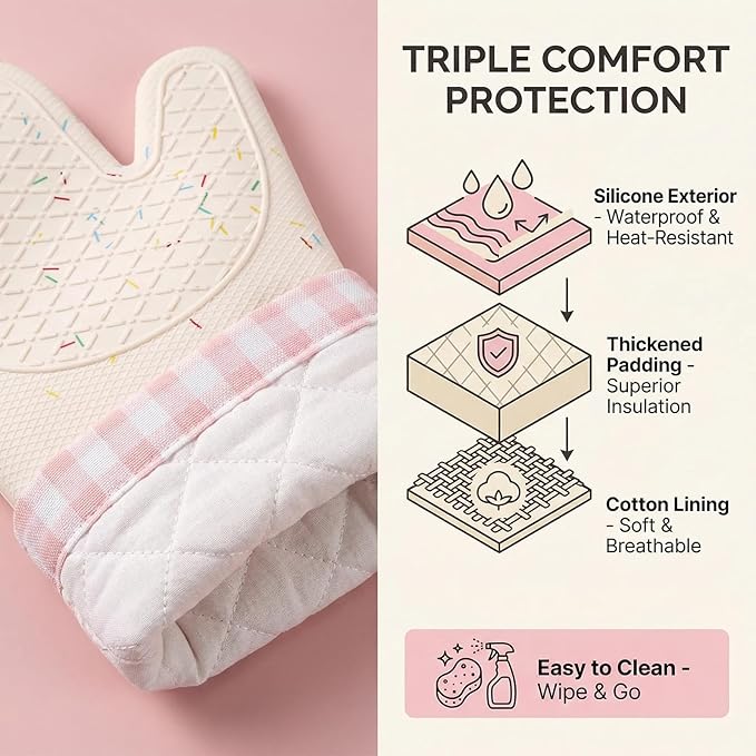 Silicone Confetti Oven Mitts and Pot Holders Set, Heat Resistant Non-Slip - Image 3