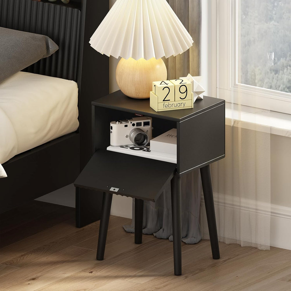 LAATOOREE Nightstands Set of 2, Small Side Table, Bedside Table with Fluted D...