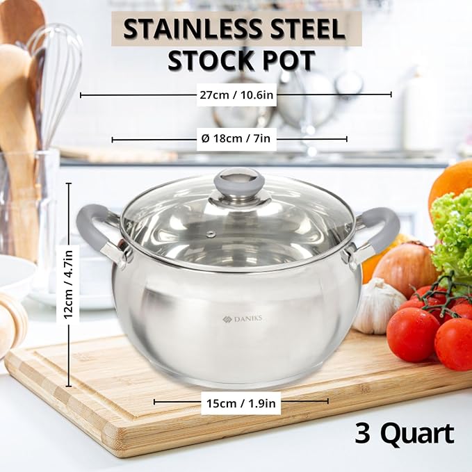 Daniks Modern 3 Quart Stainless Steel Stock Pot - Image 3
