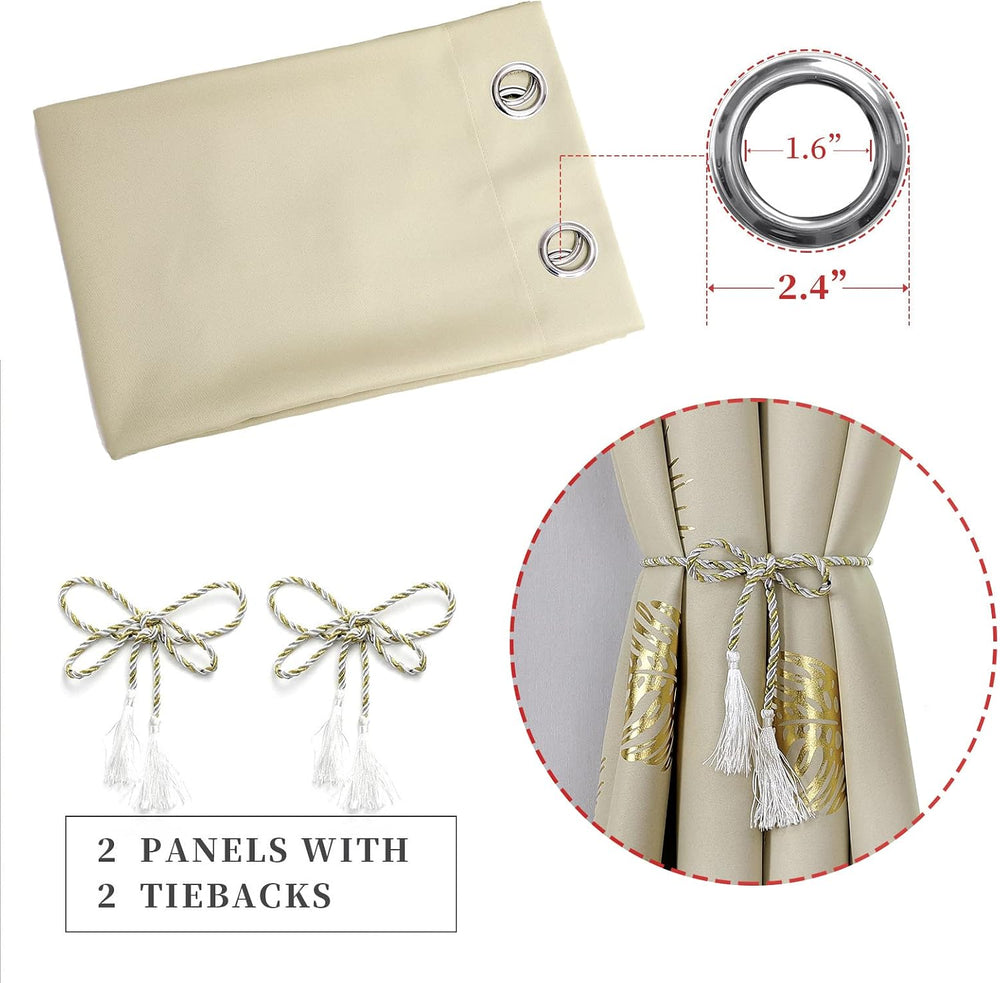 Beige Blackout Patterned Curtains for Living Room 52Wx84L