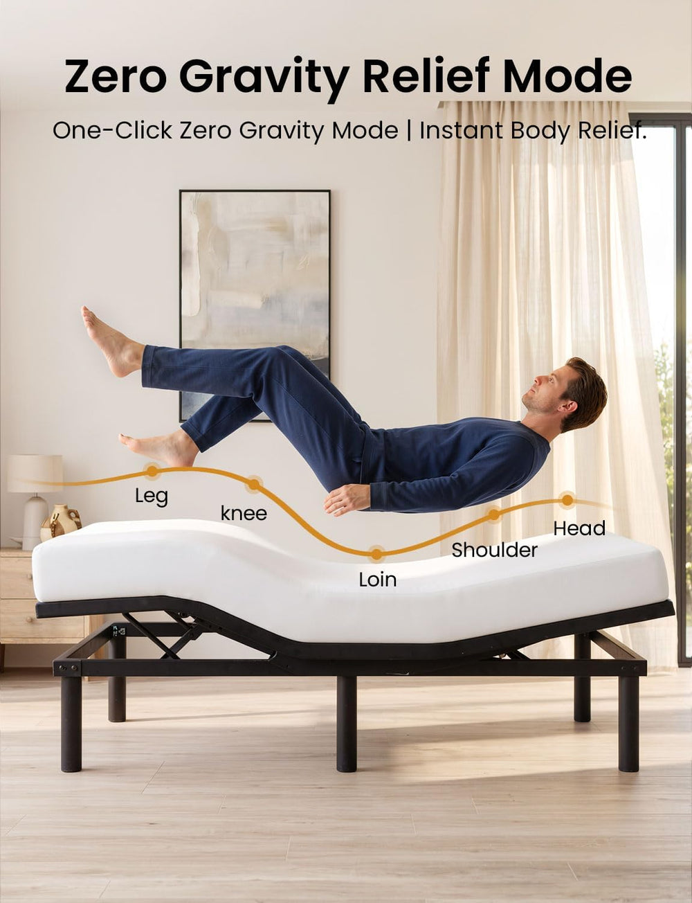 Twin XL Adjustable Bed Frame with Massage,Dual Motors Electric Bed Base