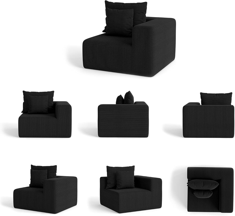 39" Modular Single Boneless Cloud Sofa, Corduroy Corner Chair Left Arm M...
