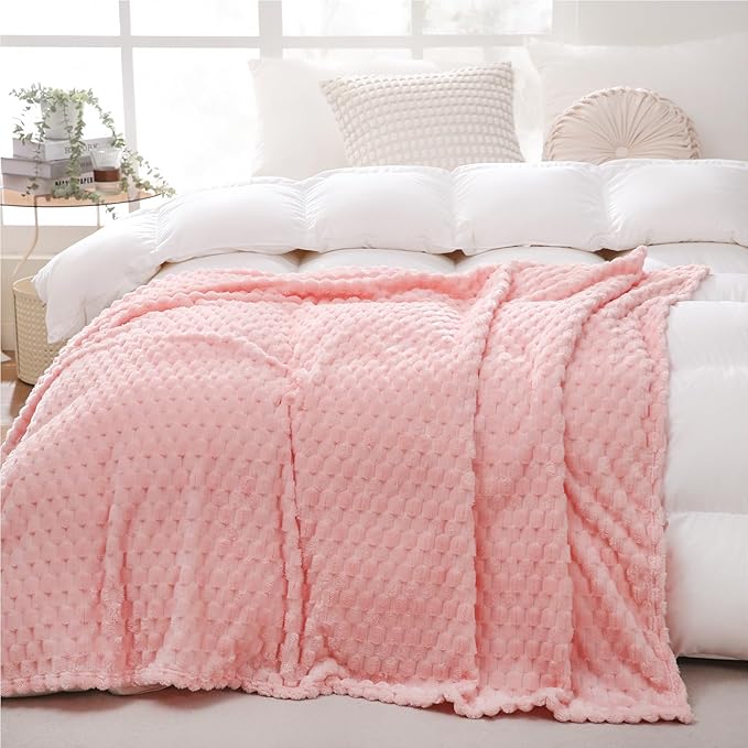 Puncuntex Light Pink Throw Blanket 90"×90" inches Fuzzy 3D Jacquard Decorative by Puncuntex