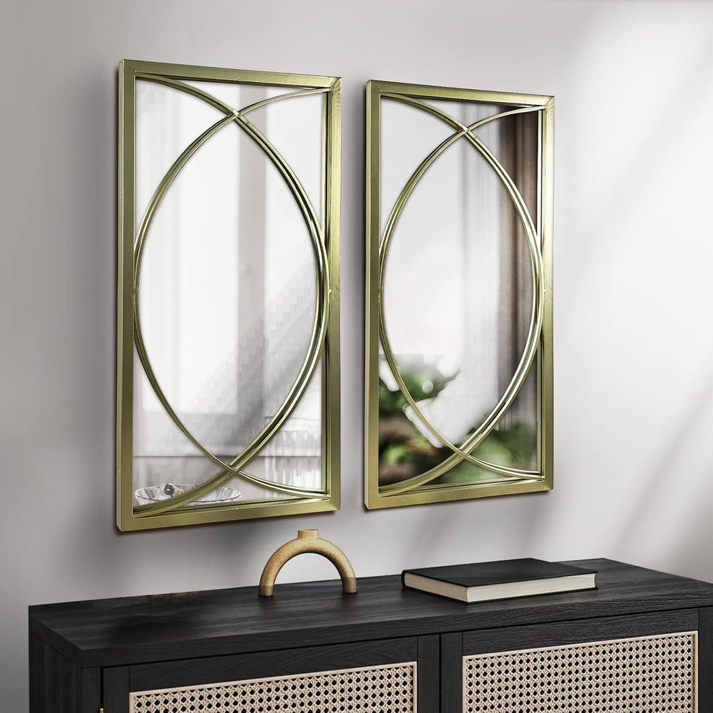 Gold Rectangle Wall Mirror with Metal Frame,Decorative Wall Mirror Set,Hangin...