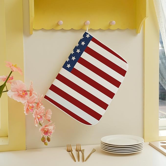 Memorial Day Dish Drying Mats 18x24 Independence Day Red American Flag Striped - Image 4