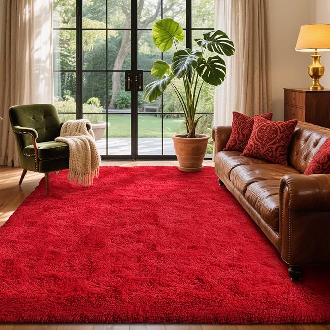 5x7 Ft Red Shag Rugs for Bedroom Living Room Decor, Ultra Soft Fluffy Furry - Image 2