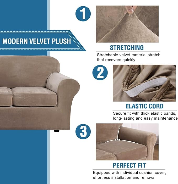 H.VERSAILTEX Rich Velvet Stretch 2 Piece Cover Chair Slipcover Sofa Cover - Image 3