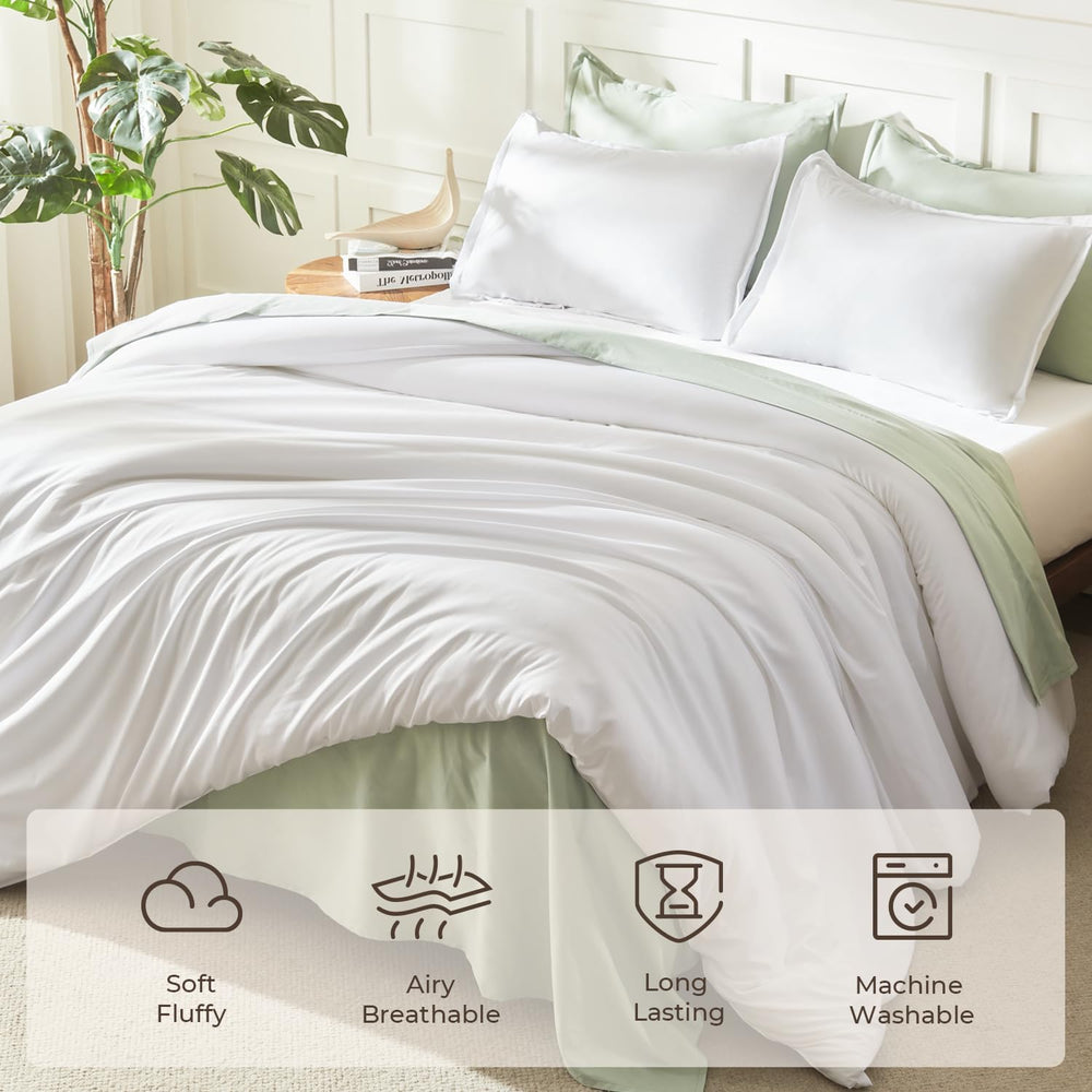 Litanika Queen Comforter Set White, 3 Pieces Lightweight Solid Bed Set