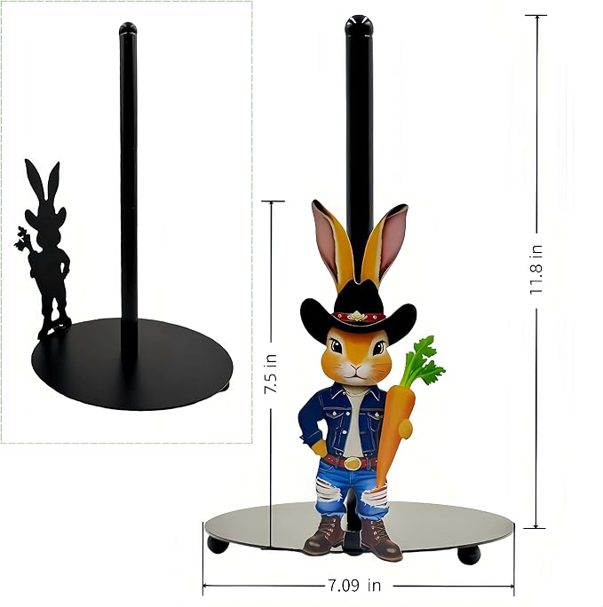 Cute Western Bunny Paper Towel Holder Countertop, Rustic Farmhouse Kitchen Decor - Image 4
