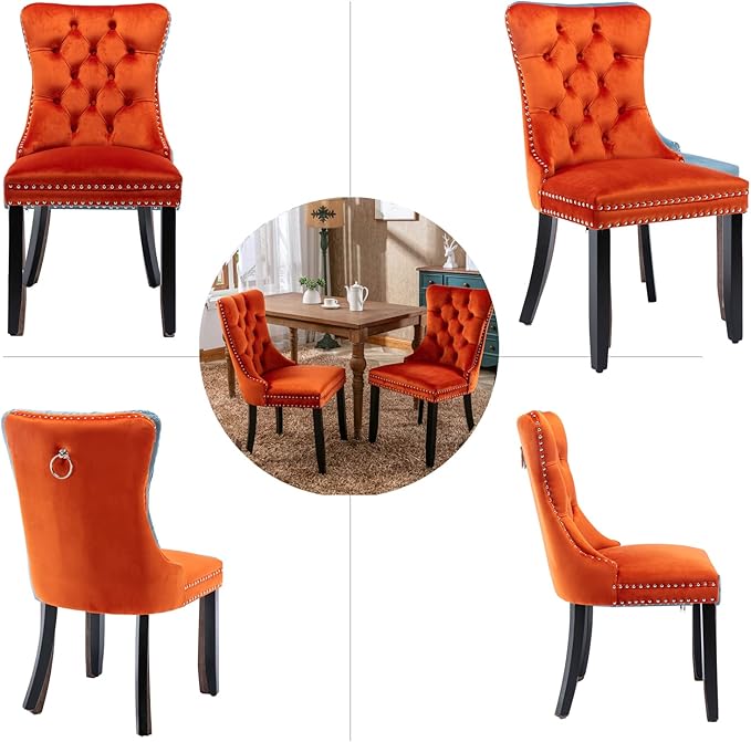 Velvet Dining Chairs Set of 6, Upholstered Dining Room Chairs with Back Ring ...