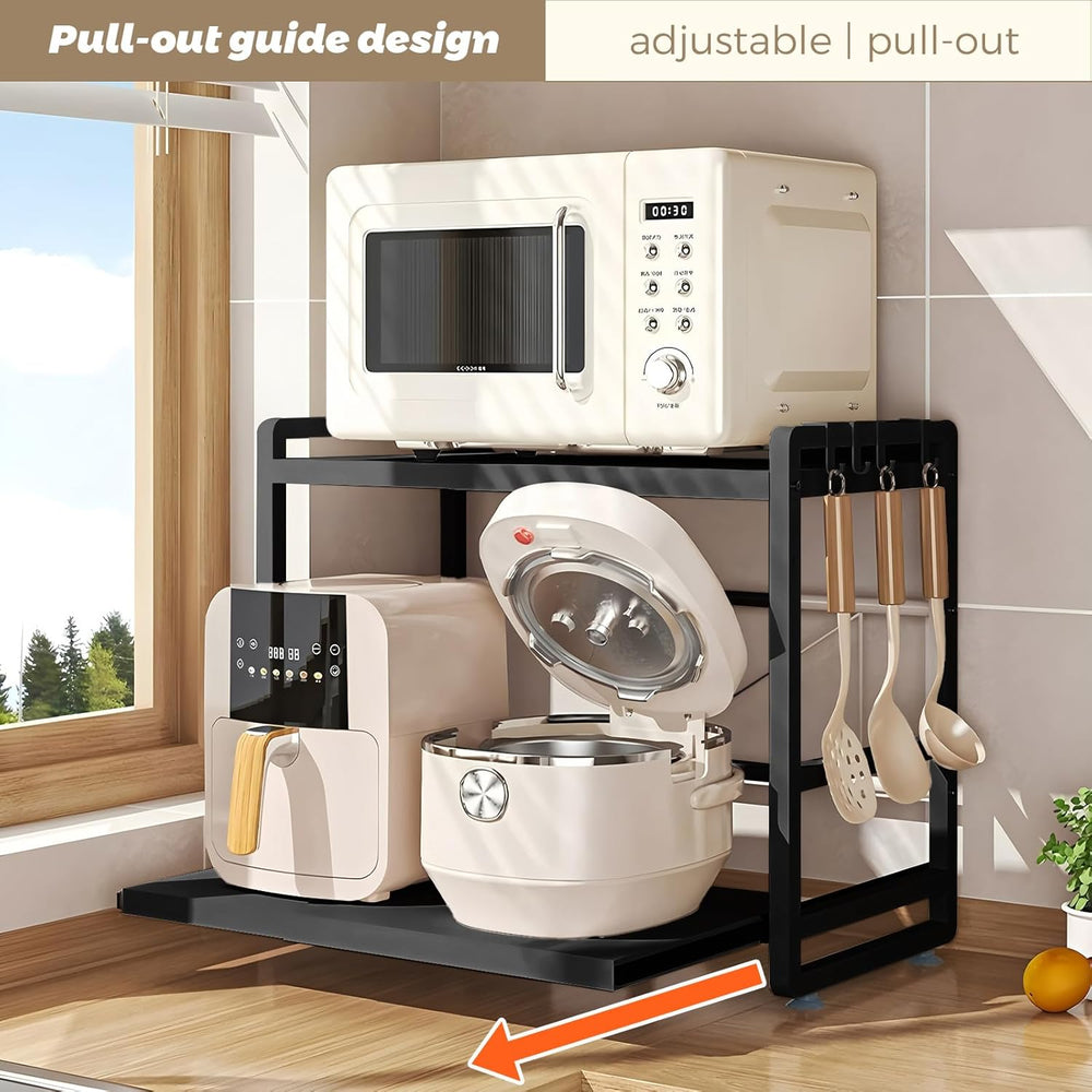 2-Tier Microwave Rack - Height Adjustable & Extendable Kitchen Shelf with...