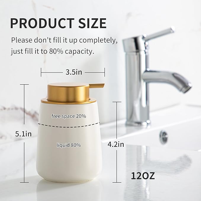Enra Ceramic Soap Dispenser, 12 Oz Wide-Mouth Hand Lotion Dispenser - Image 3