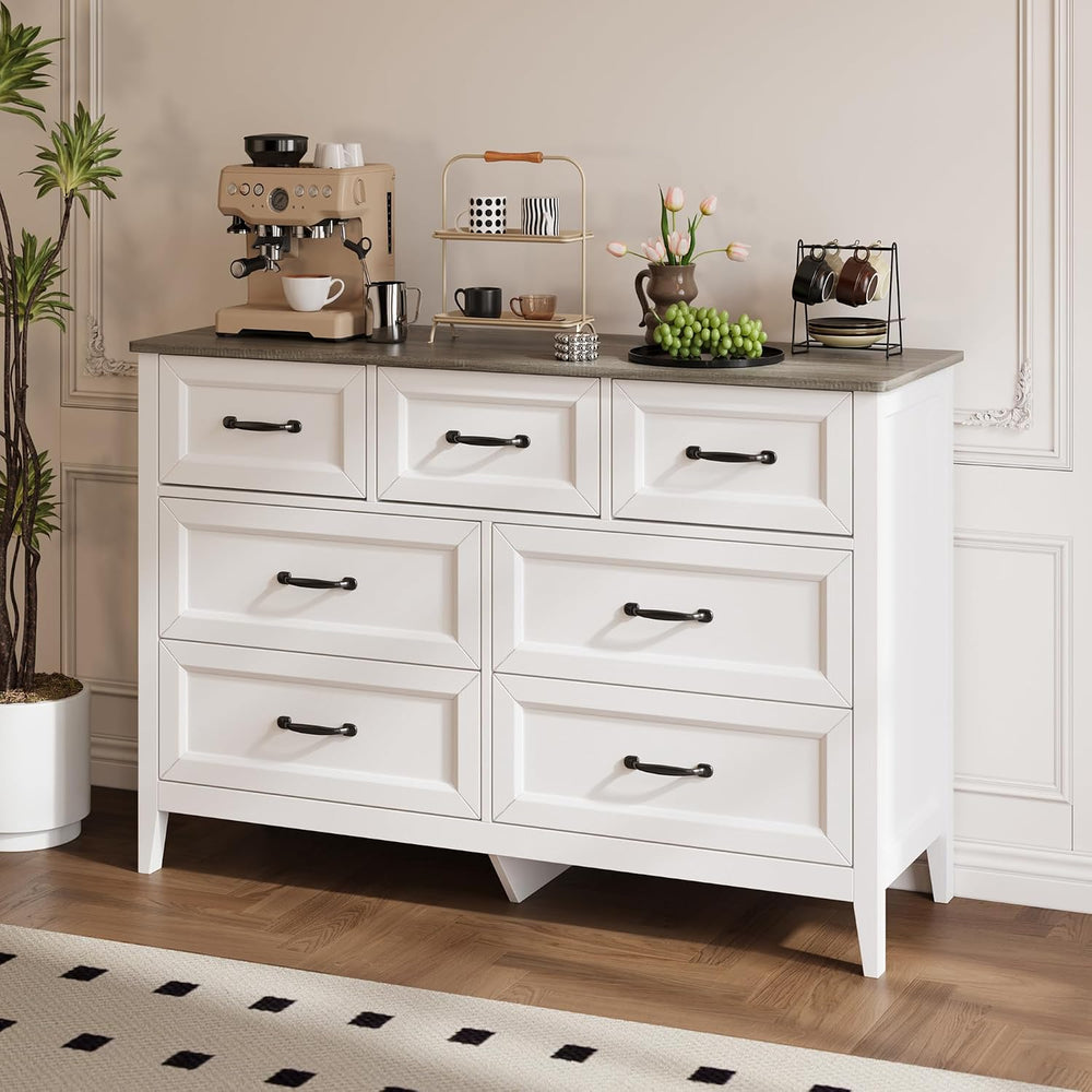 Gizoon White Dresser for Bedroom with 7 Drawers, 47" W Chests of Drawers