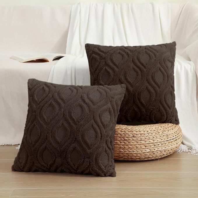 decorUhome Throw Pillow Covers 20x20 Inch Set of 2, Soft Plush Faux Wool Dark - Image 7