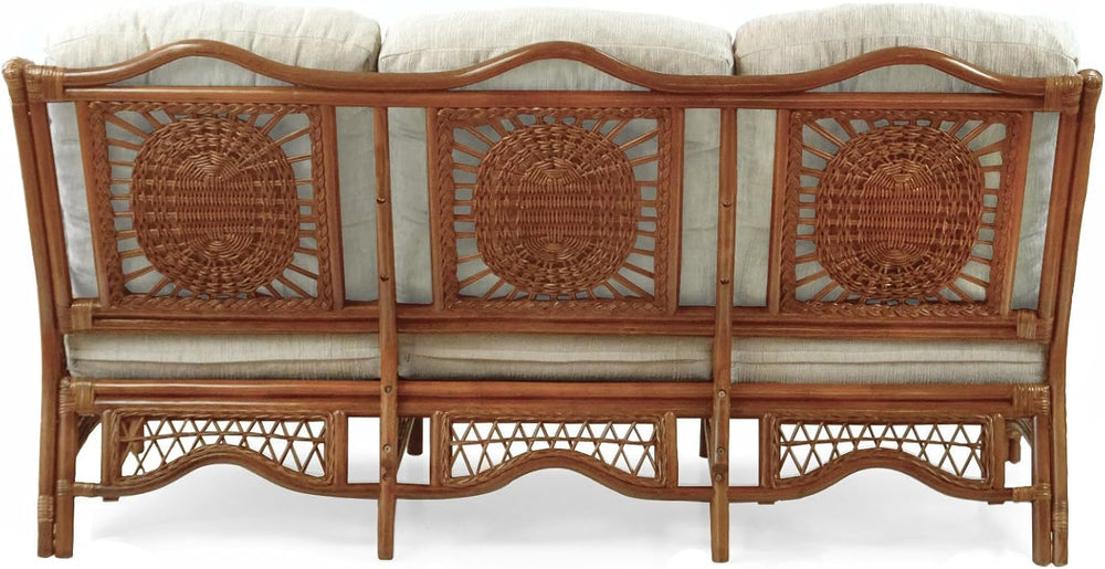 Malibu Lounge Three-Seater Sofa Natural Rattan Wicker Handmade Design (Cream ...