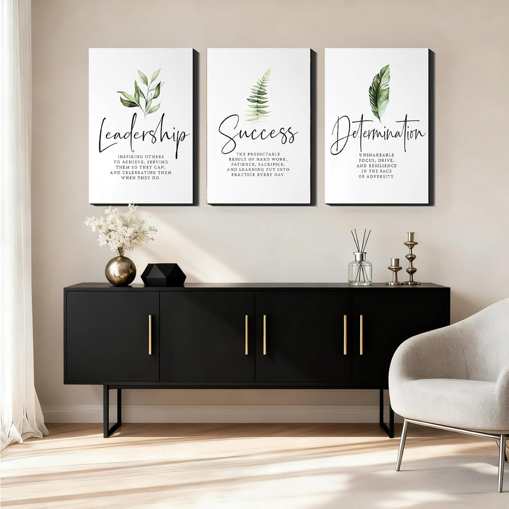 Set of 3 Framed Canvas Art - Modern Motivational Office Wall Decor, Leadershi...