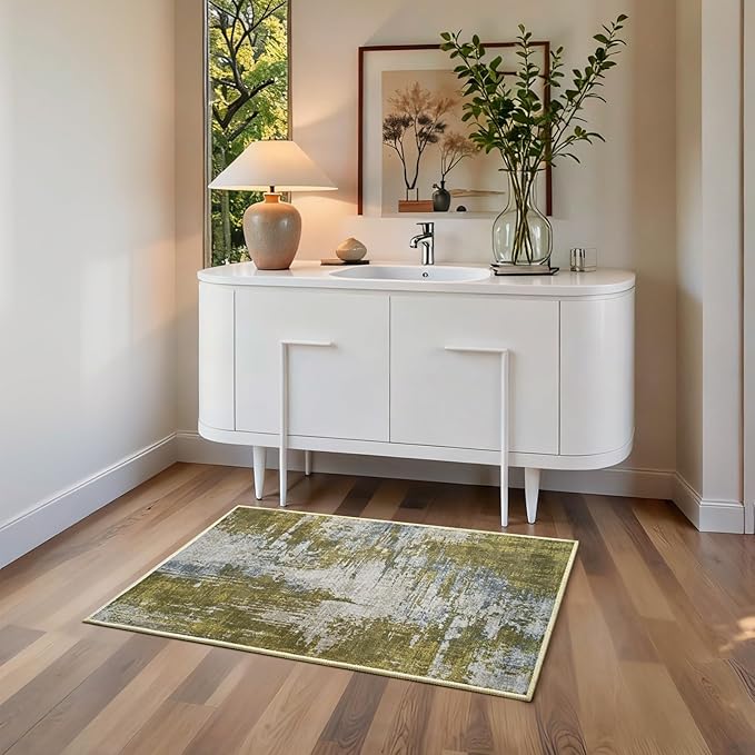 Entrance Rugs Indoor 2x3 Green Entry Rug Washable Abstract Small Area Rug - Image 3