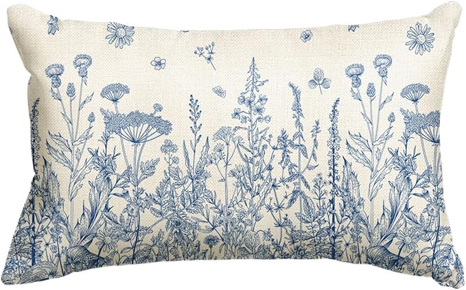 AVOIN colorlife Wildflowers Spring Summer Blue Throw Pillow Cover, 12 x 20 Inch by AVOINcolorlife