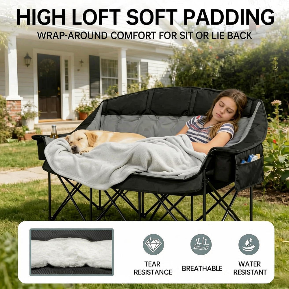 3 Person Camping Chair for Adults Folding Double Camping Chair Oversized Heav...