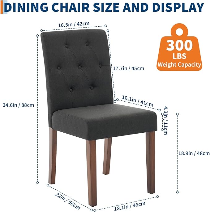 Upholstered Dining Chairs Set of 2, Button Tufted Parsons Chairs with Wood Le...